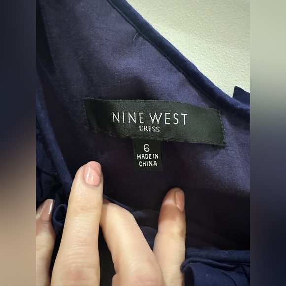 Size 6 NAVY ONE SHOULDER DRESS WITH RUFFLES. - Picture 3 of 5